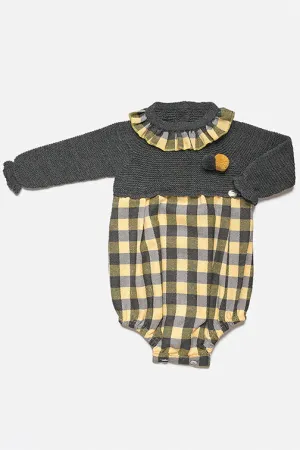 "Huxley" Grey & Mustard Knit Checked Romper