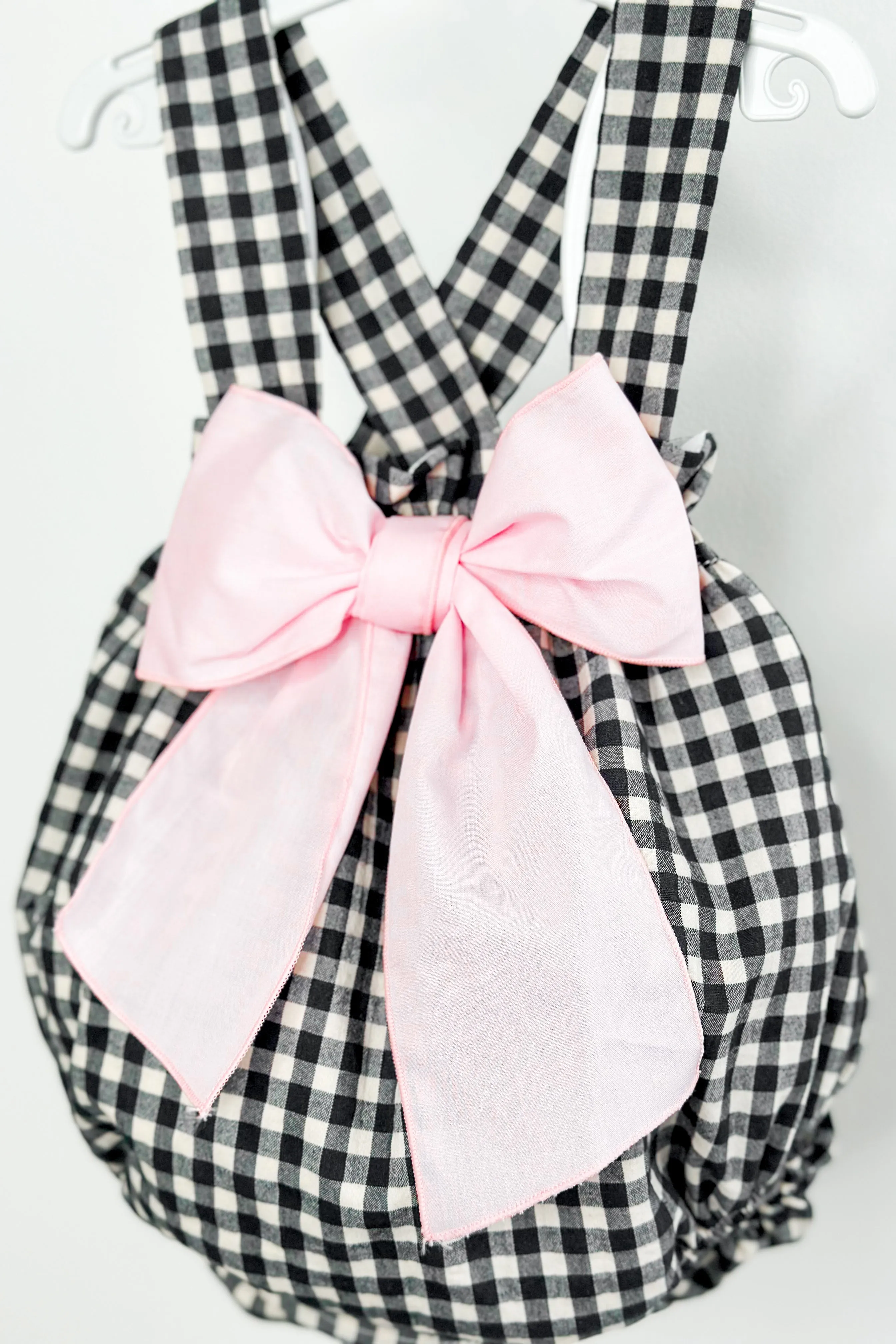 "Indie" Black & White Gingham Pink Bow Shortie