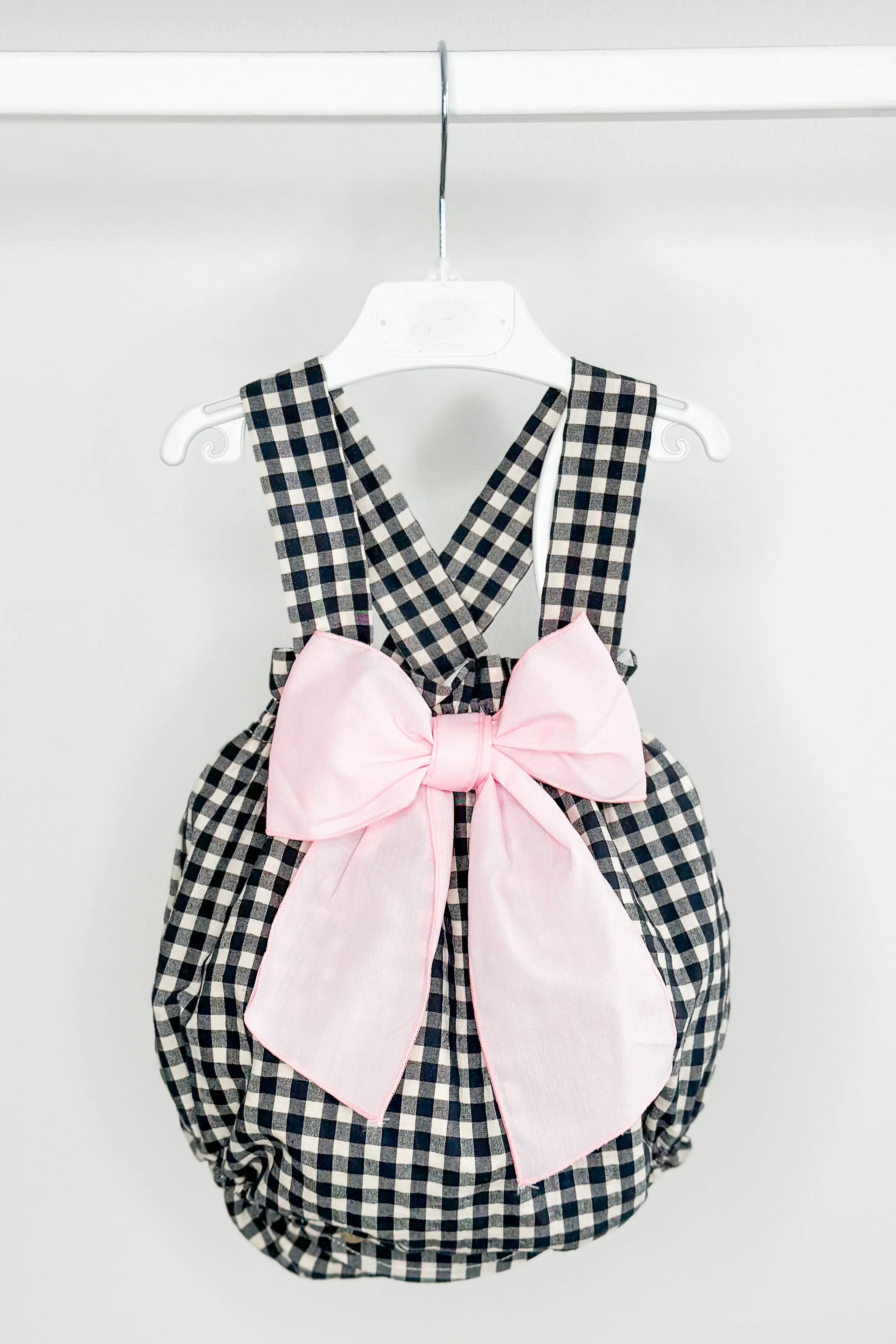 "Indie" Black & White Gingham Pink Bow Shortie