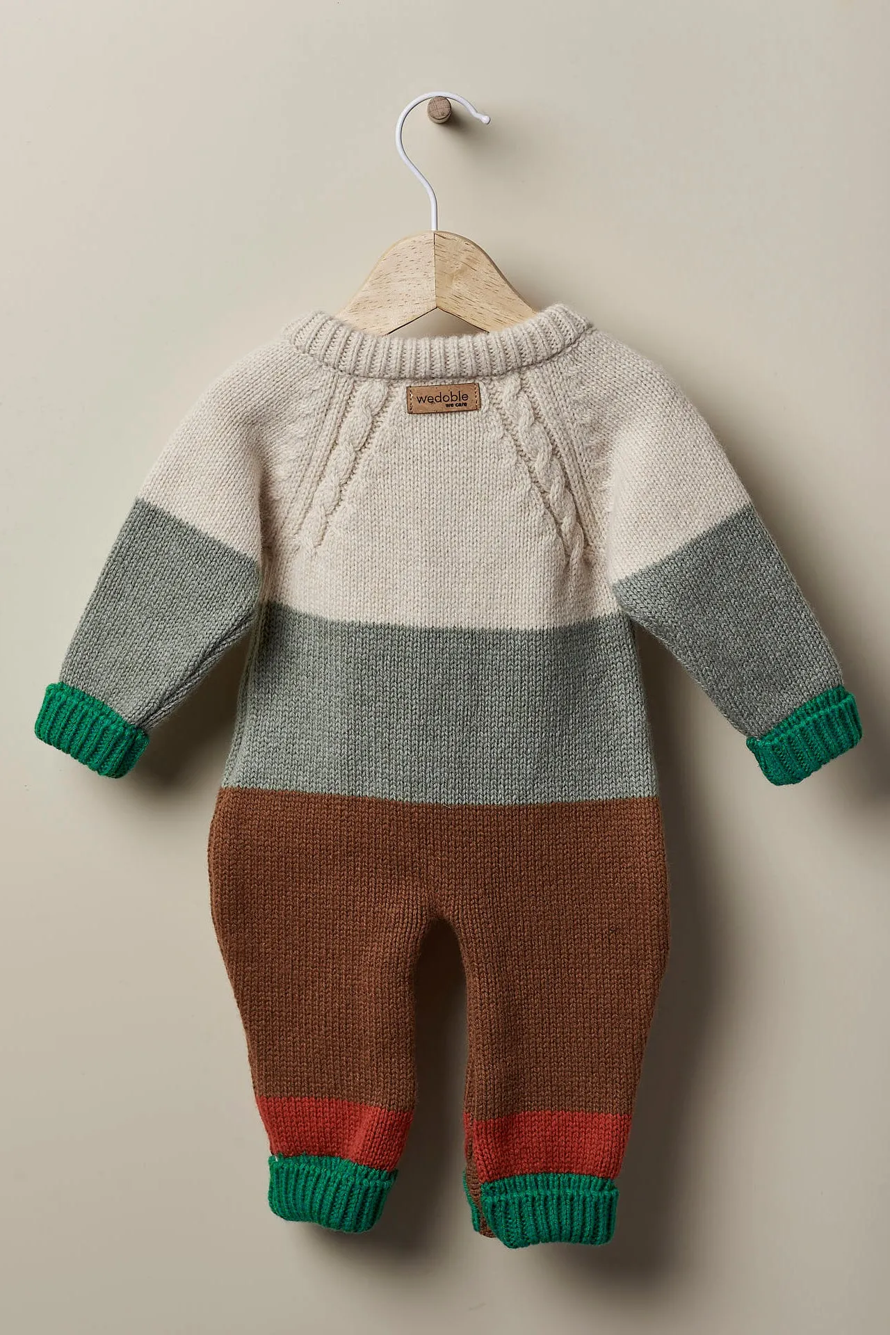 "Leandro" Beige & Green Stripe Cashmere Knit Romper