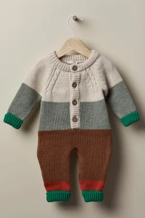 "Leandro" Beige & Green Stripe Cashmere Knit Romper