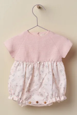 "Petra" Pink Half Knit Floral Romper