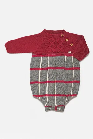 "Ryder" Burgundy Knit Checked Romper