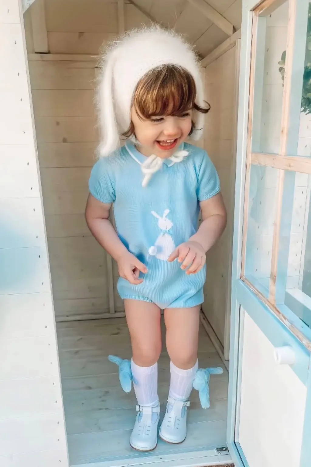 "Santi" Blue Knit Bunny Romper