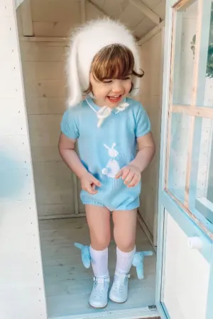 "Santi" Blue Knit Bunny Romper