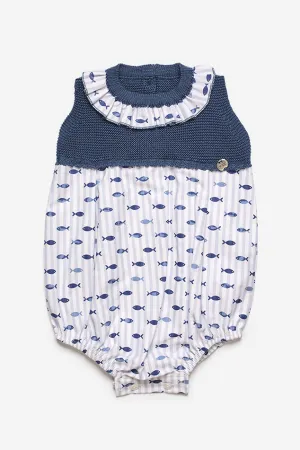 "Tatum" Midnight Blue Half Knit Fish Romper
