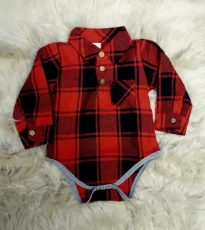 Red & Black Buffalo Plaid Boys Infant Romper