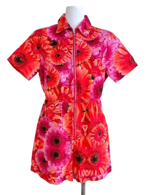 Red Floral Shirt Romper