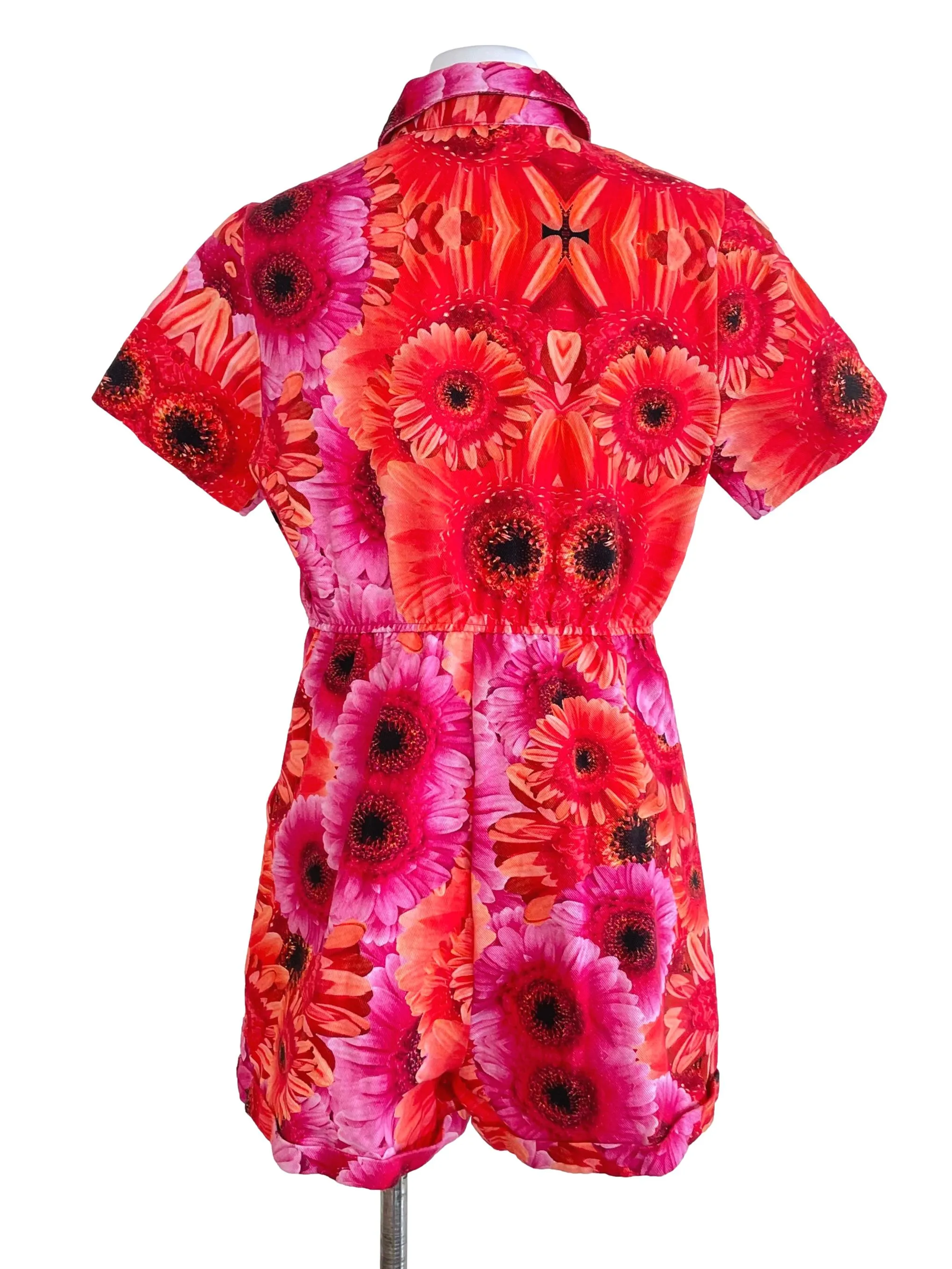 Red Floral Shirt Romper