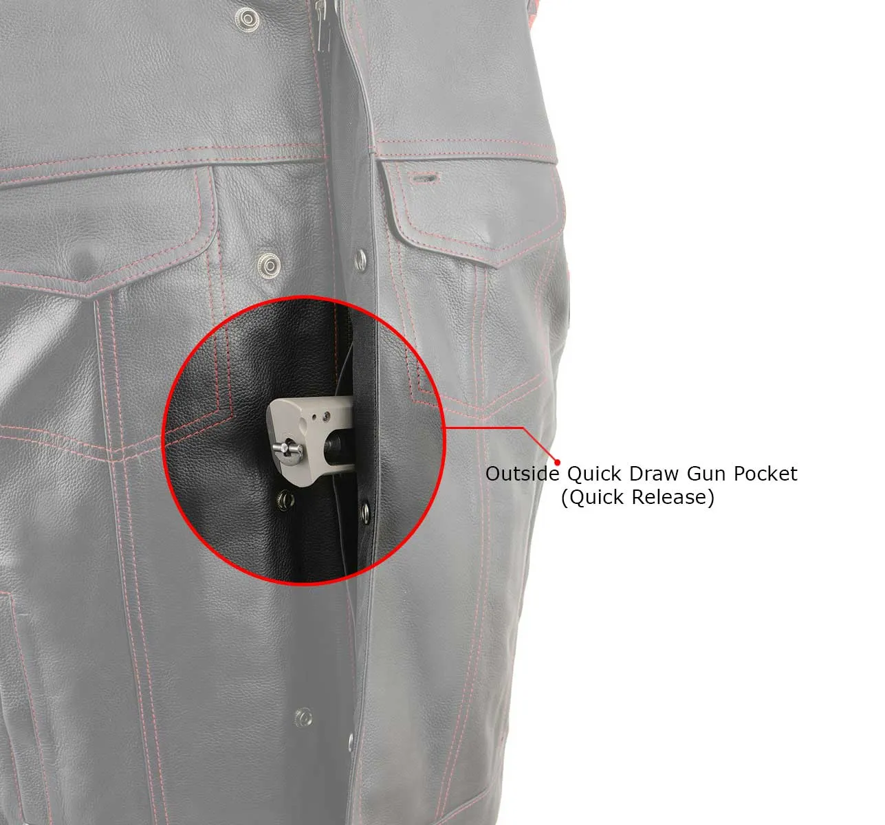 Red Stitching MLM3506 Men's Black Naked Leather Vest - Old Glory Laced Armholes Club Style Vest