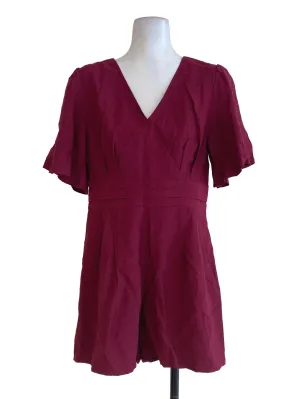 Red V Neck Rompers TWL