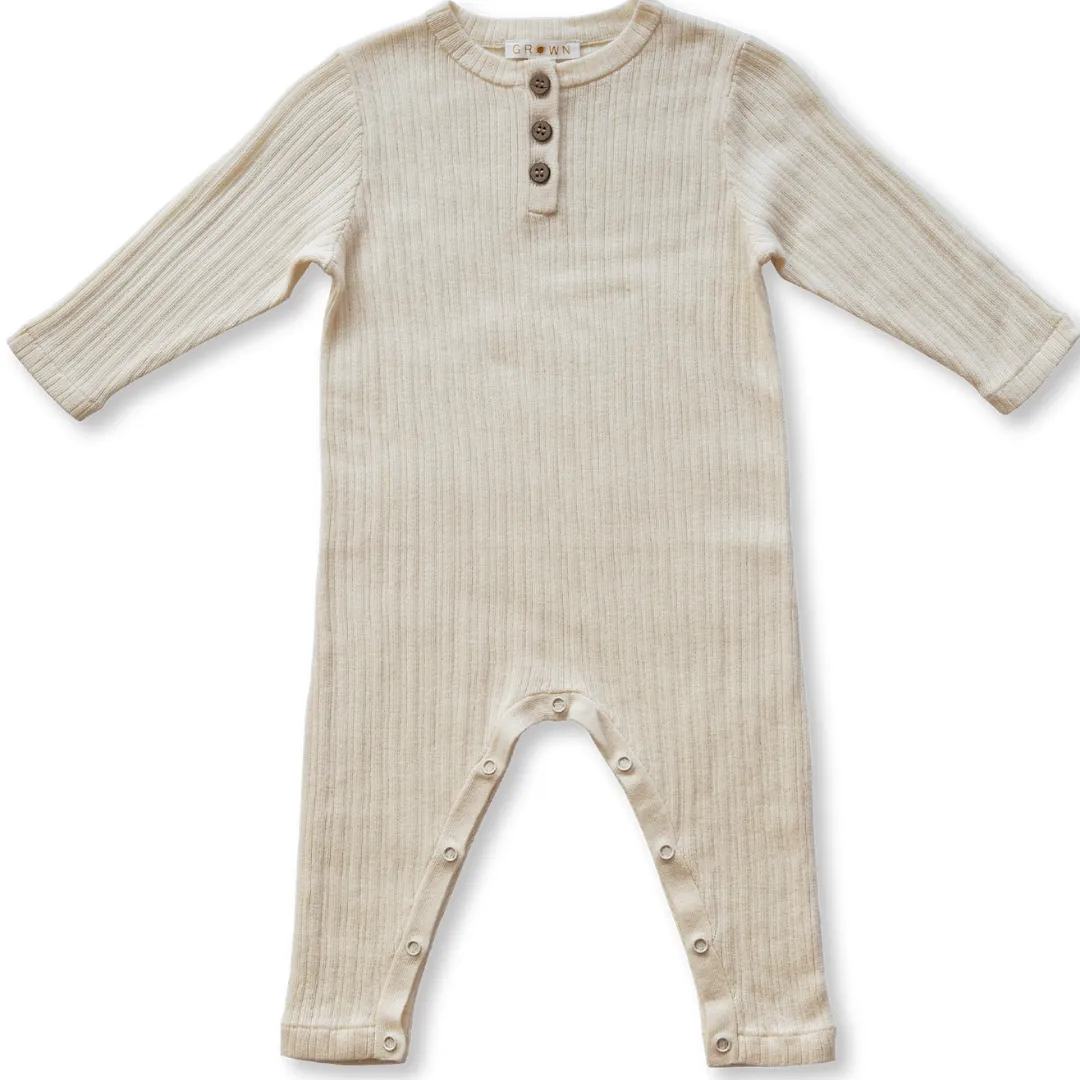 Ribbed Button Jumpsuit - Milk