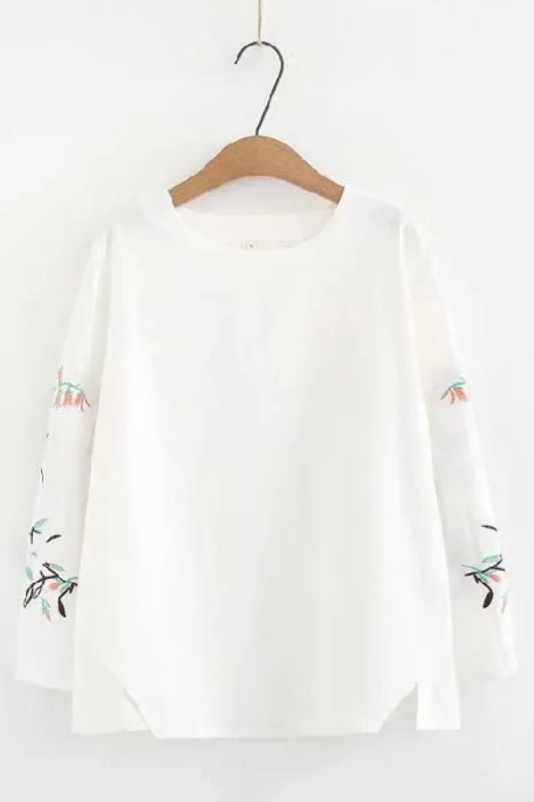 Round Neck Solid Color Blouse