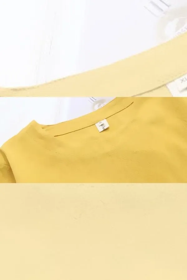 Round Neck Solid Color Blouse