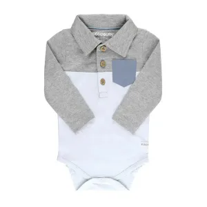 RuggedButts Heather Gray & Antique Blue Color Block Polo Bodysuit