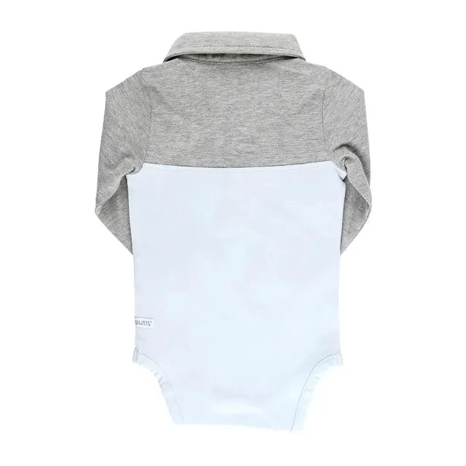 RuggedButts Heather Gray & Antique Blue Color Block Polo Bodysuit