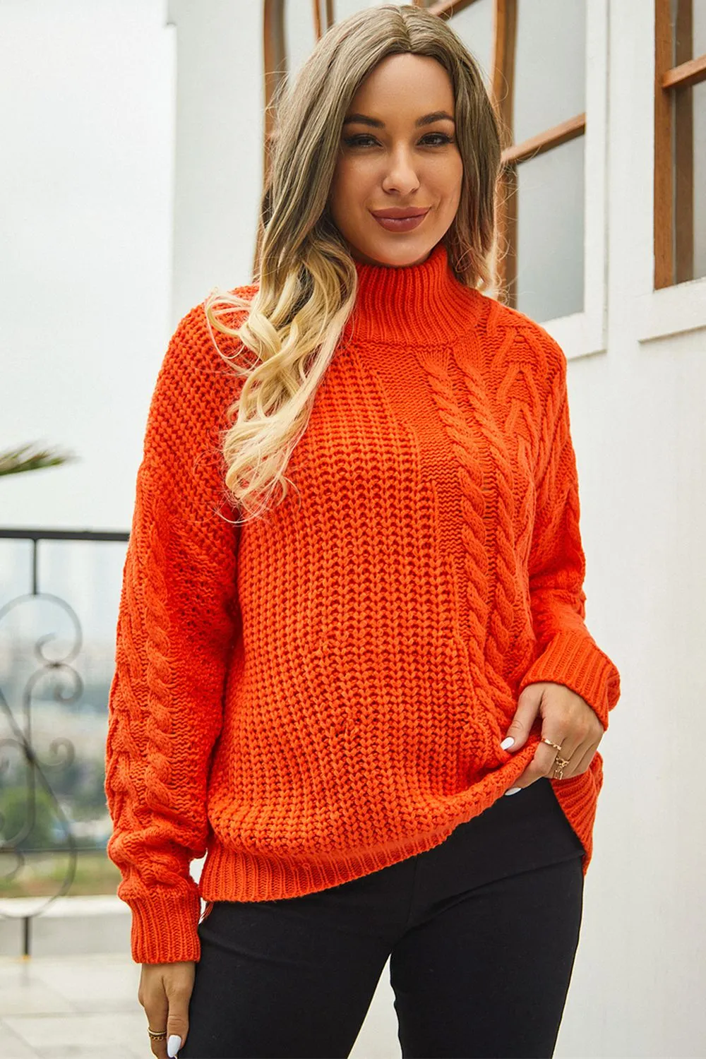 Salem cable-Knit Turtle Neck Long Sleeve Sweater