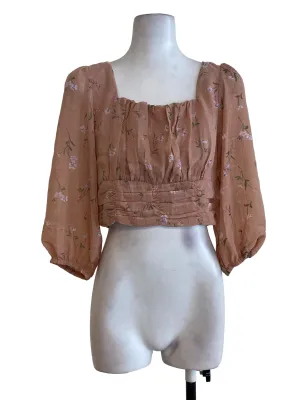Salmon Floral Pleated Top