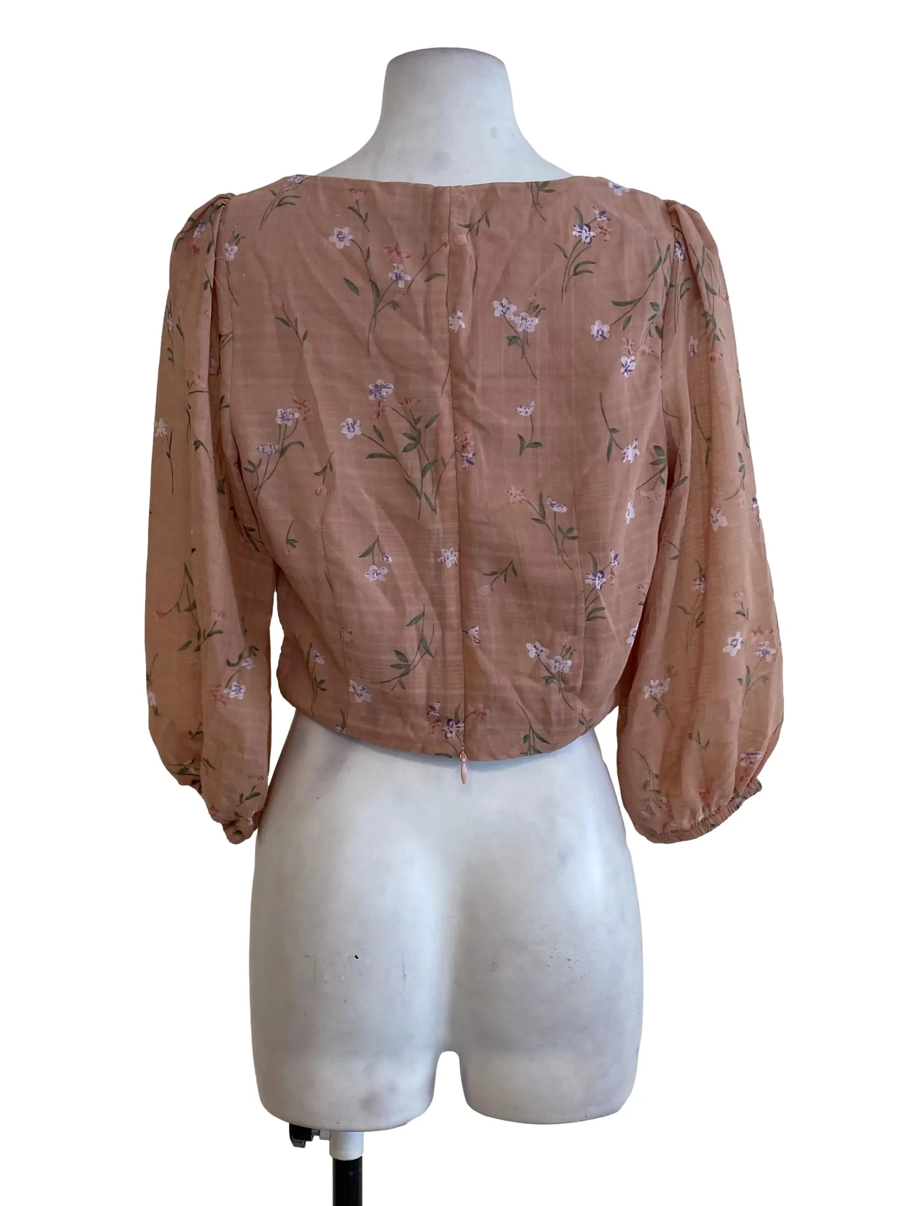 Salmon Floral Pleated Top