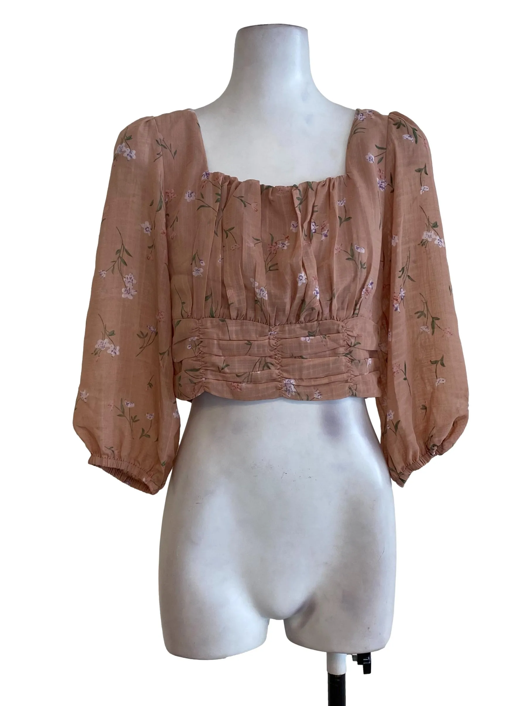 Salmon Floral Pleated Top