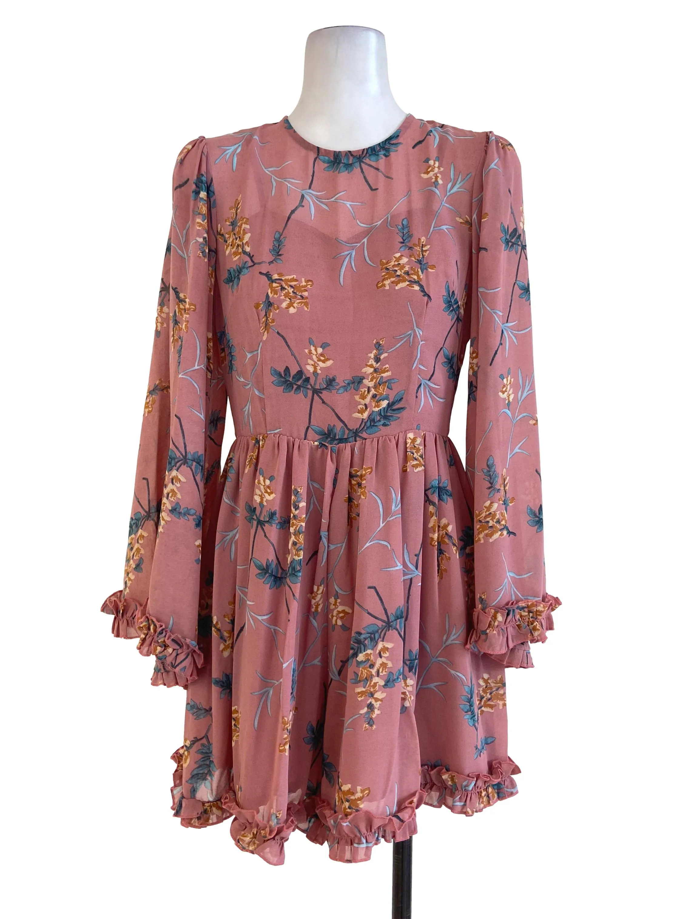 Salmon Pink Flower Ruffled Rompers