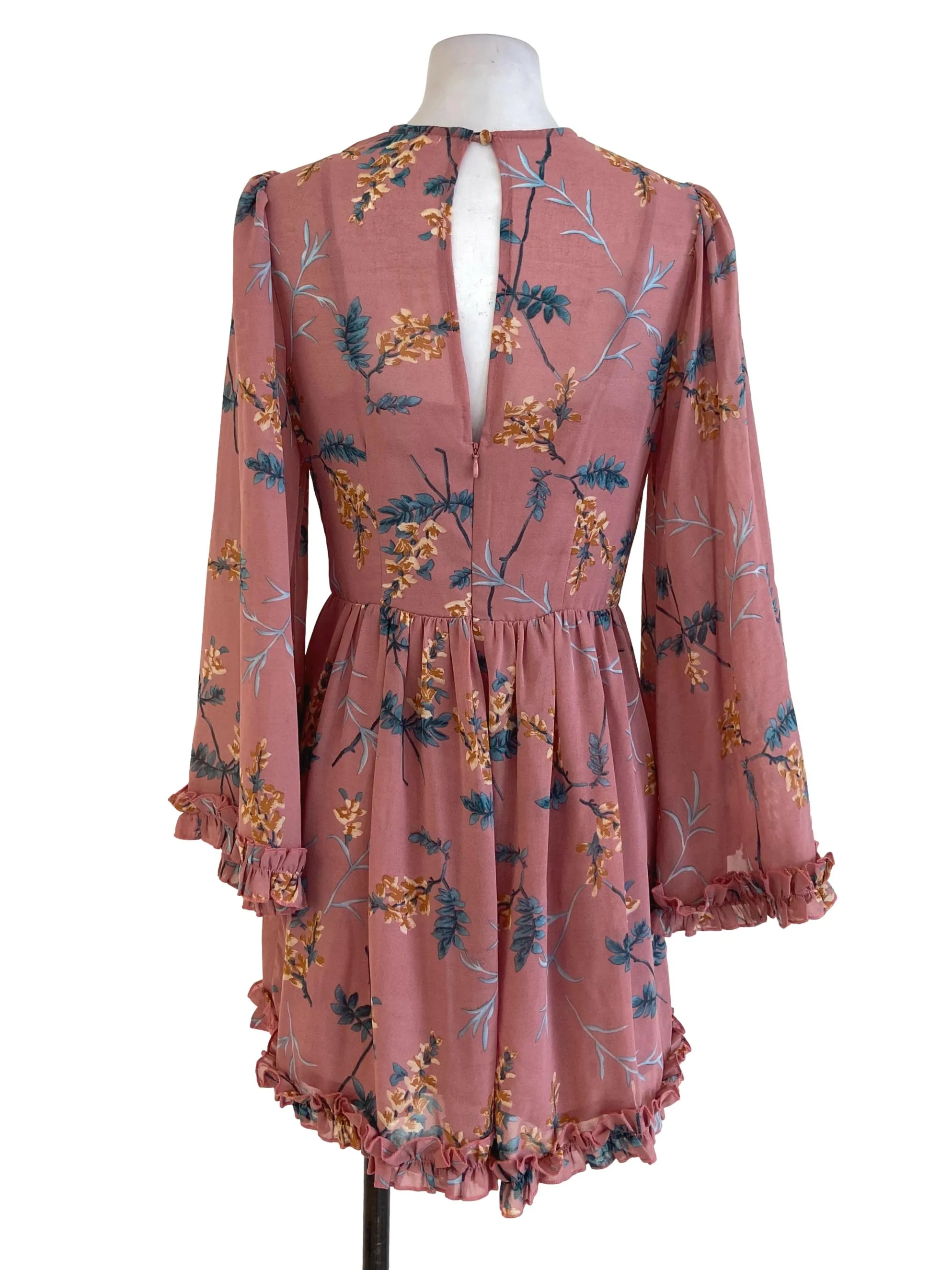 Salmon Pink Flower Ruffled Rompers