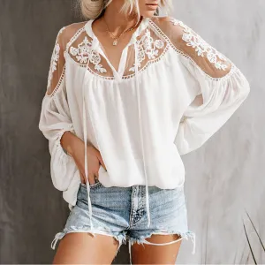 Sexy perspective V-neck lace shirt