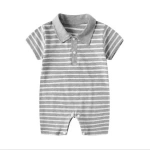Short Sleeve Baby Romper Grey White
