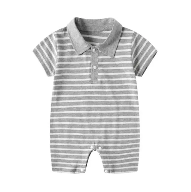 Short Sleeve Baby Romper Grey White