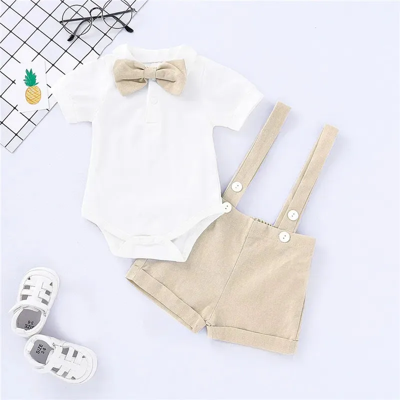 Short Sleeve Romper with Suspender Pant Set