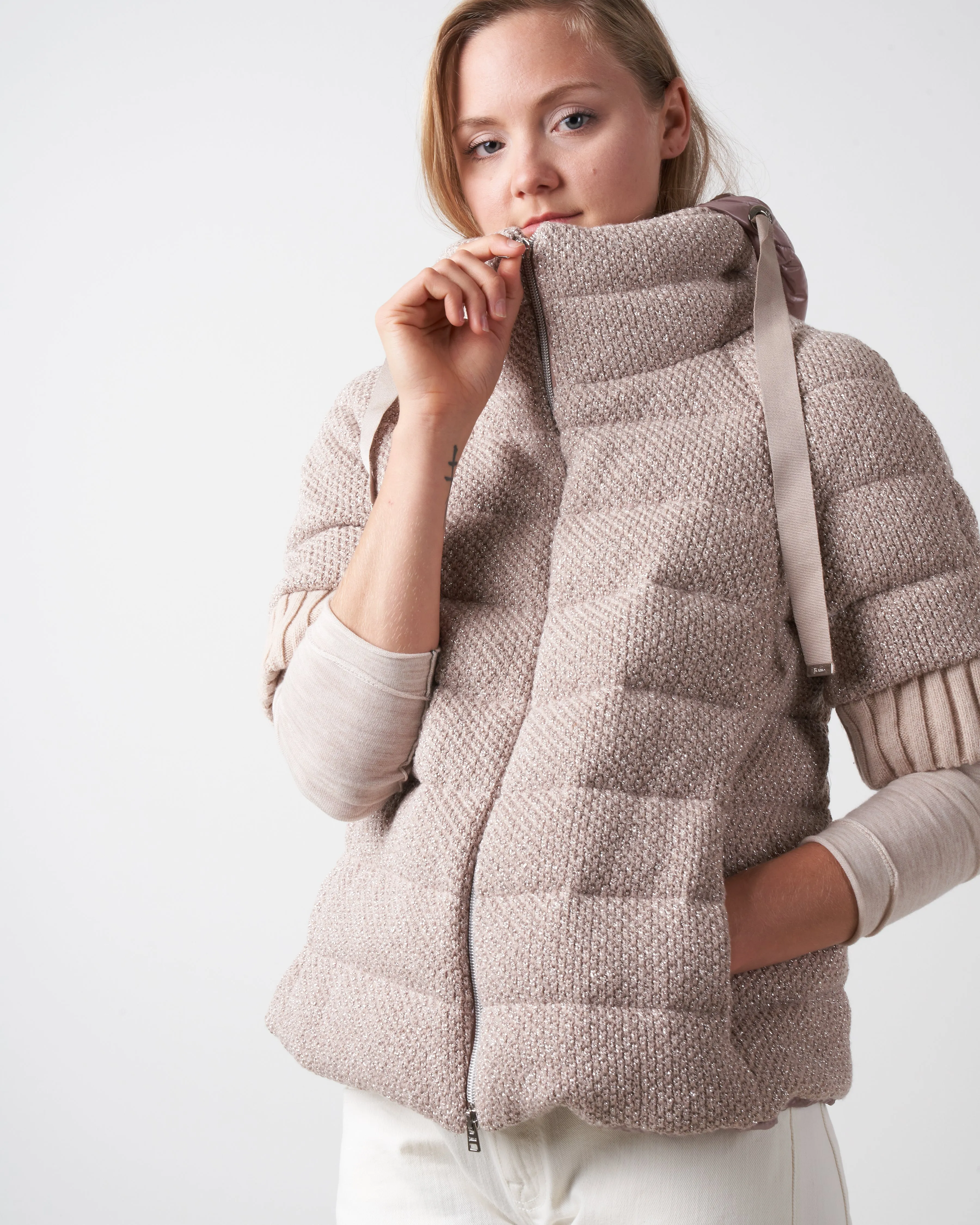 sparkly knit cap sleeve - blush