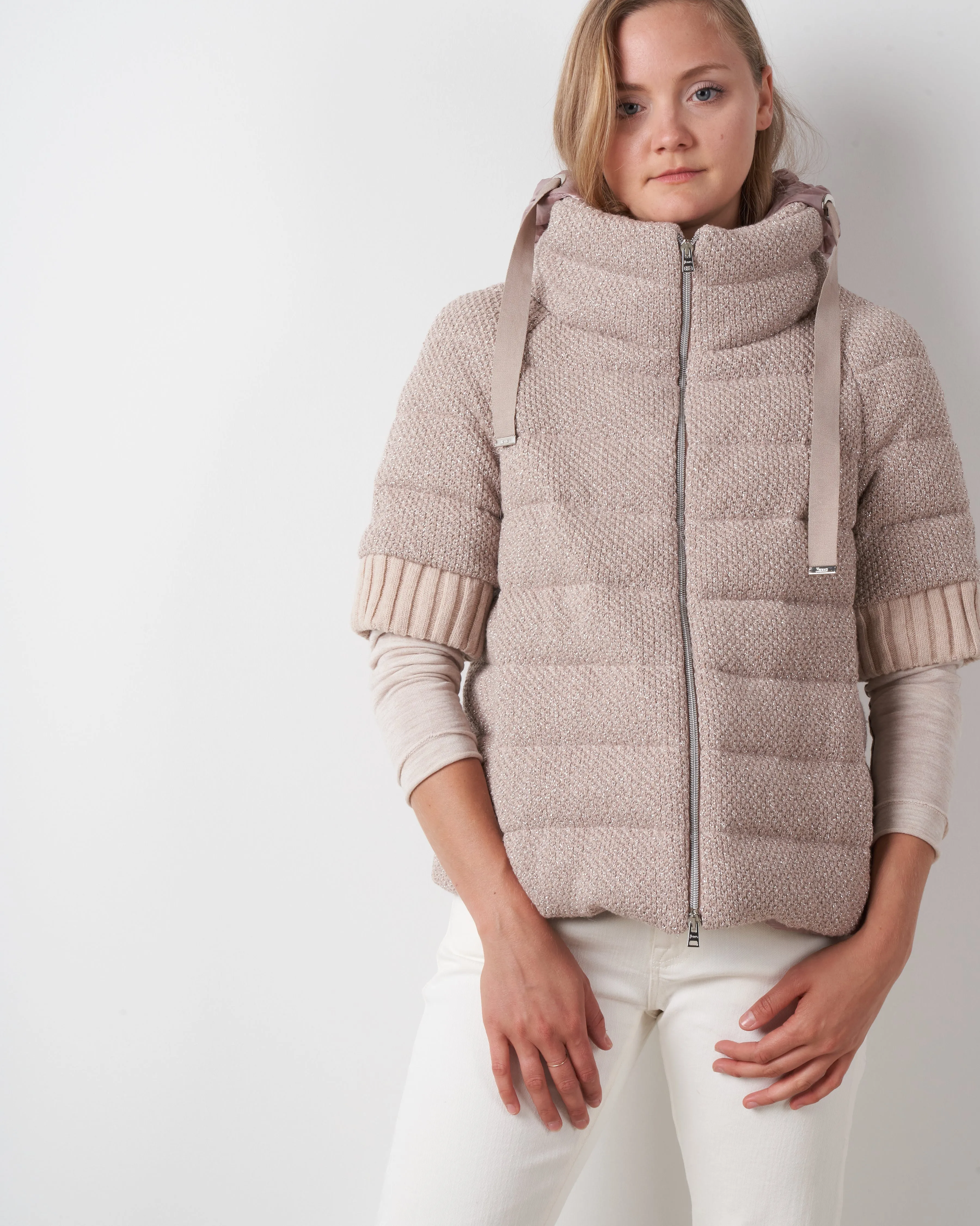sparkly knit cap sleeve - blush