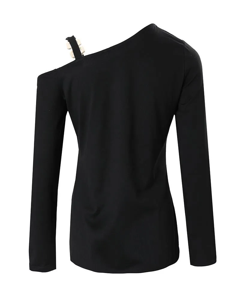 Studded Heart Pattern Cold Shoulder Top