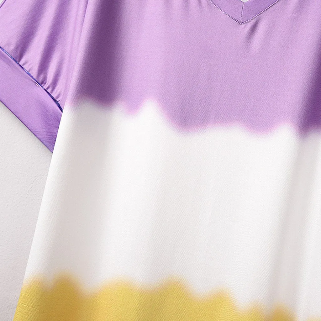 Summer Loose Dyed V Neck T Shirts
