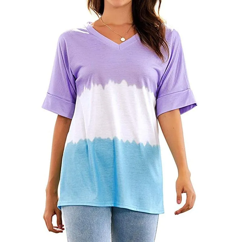 Summer Loose Dyed V Neck T Shirts