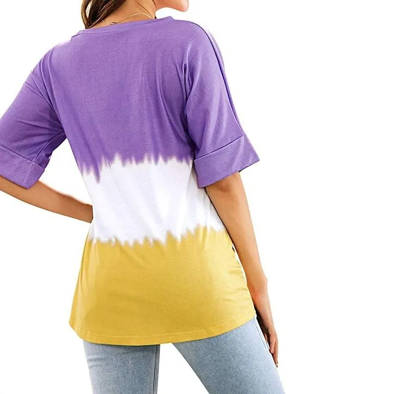 Summer Loose Dyed V Neck T Shirts