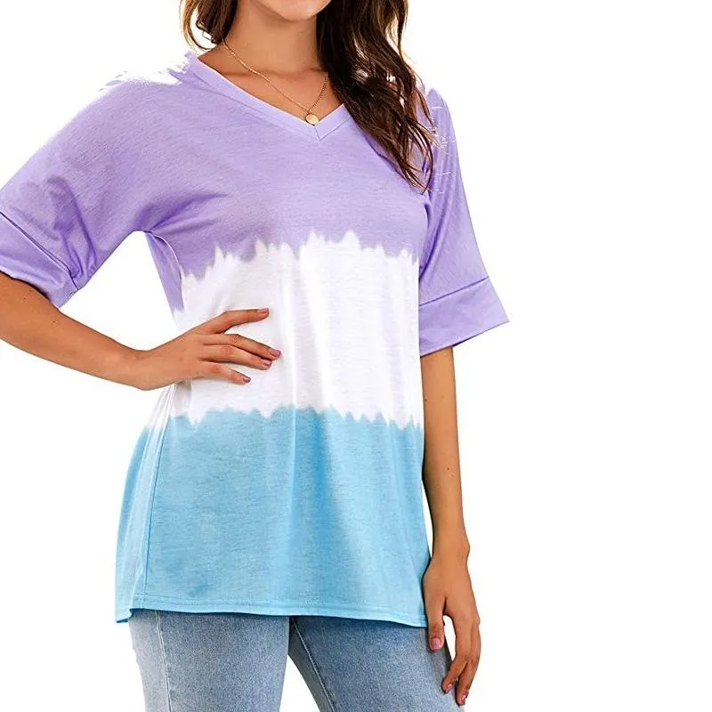 Summer Loose Dyed V Neck T Shirts