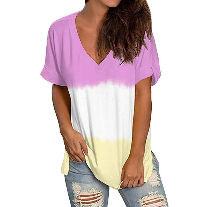 Summer Loose Dyed V Neck T Shirts