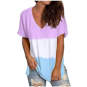 Summer Loose Dyed V Neck T Shirts
