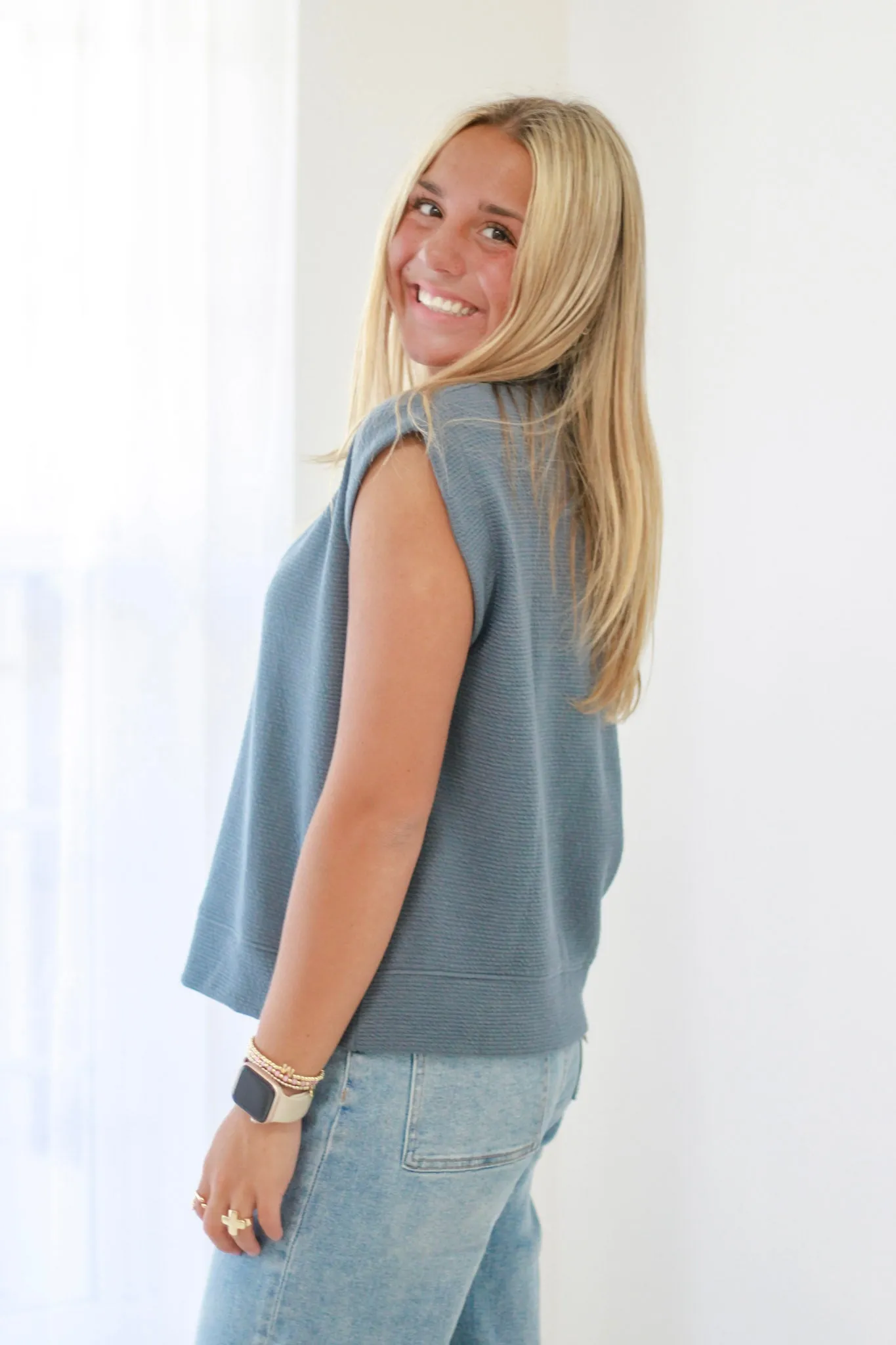 Talking to You Muscle Tee in Denim