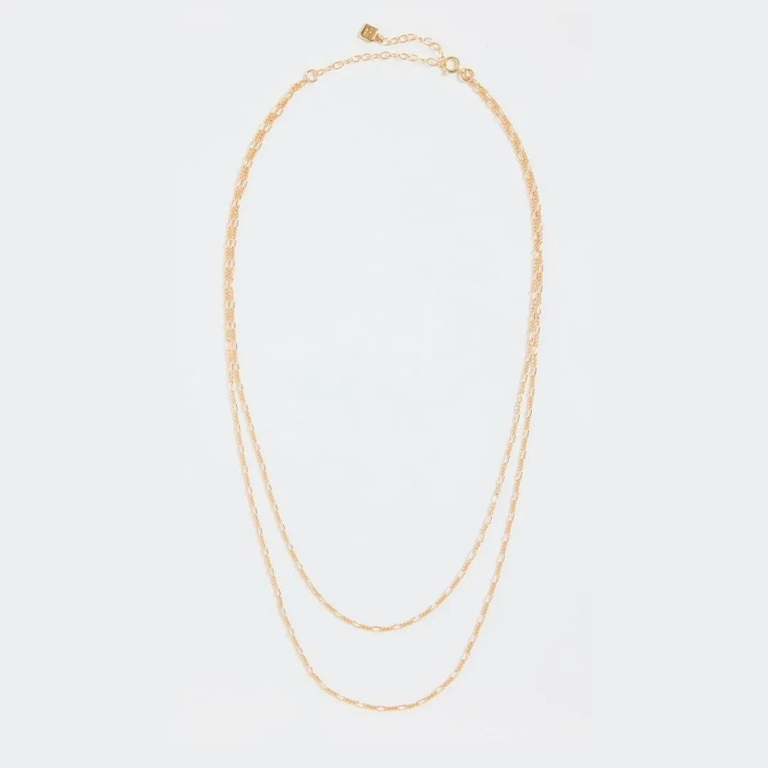 Two Tier Figaro Gold Link Necklace