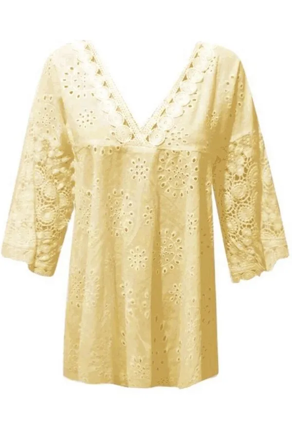 V Neck Casual Hollow Out Blouse