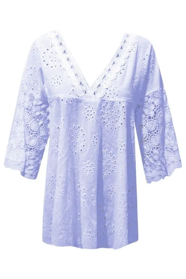 V Neck Casual Hollow Out Blouse