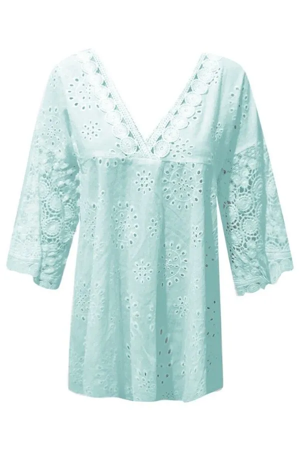 V Neck Casual Hollow Out Blouse
