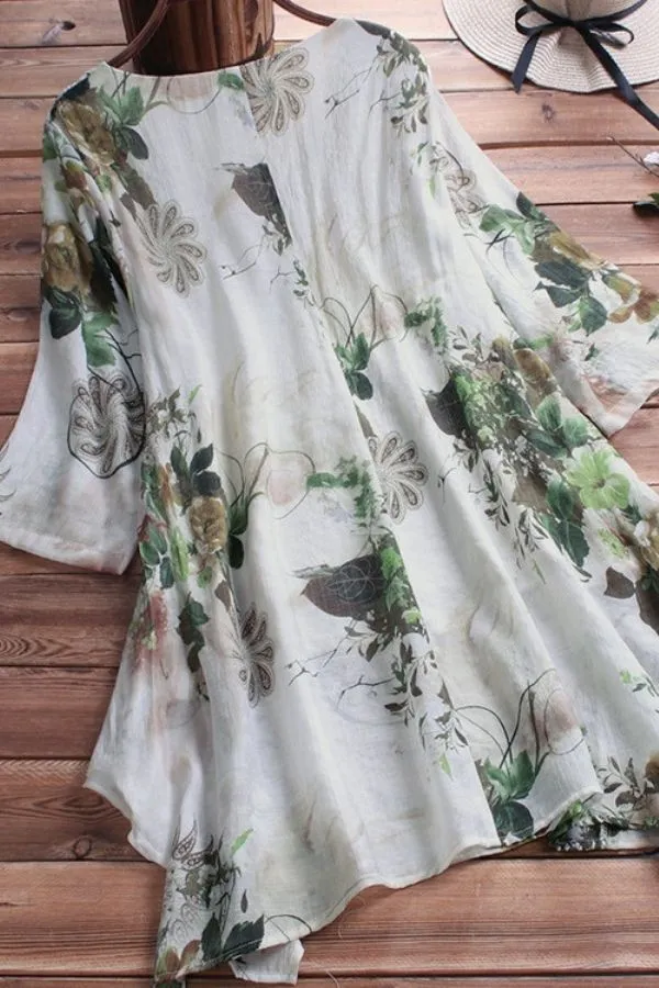 V Neck Cotton & Linen Blouse