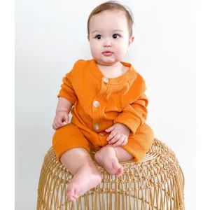 Waffle Button Romper - Bronze