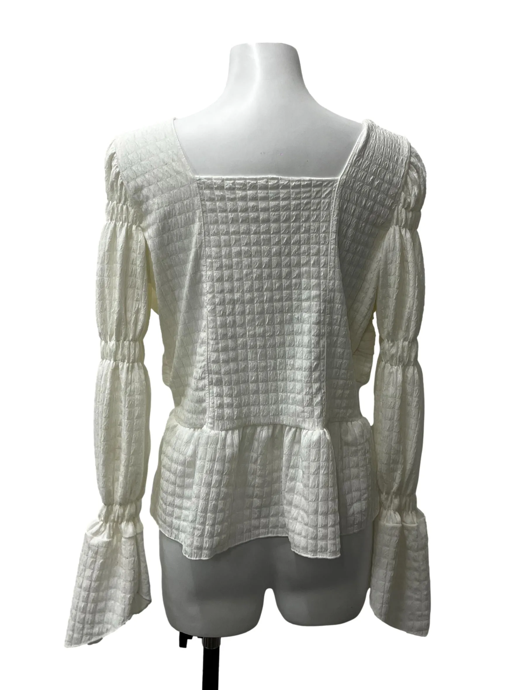 Waffle White Square Neck Top