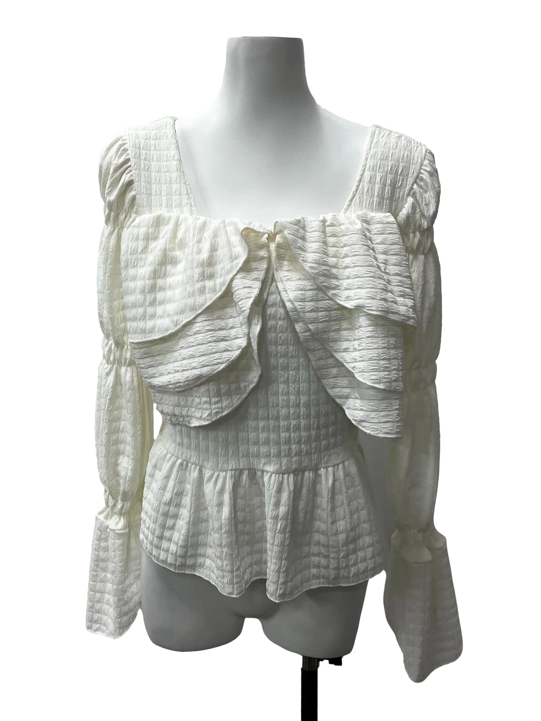 Waffle White Square Neck Top