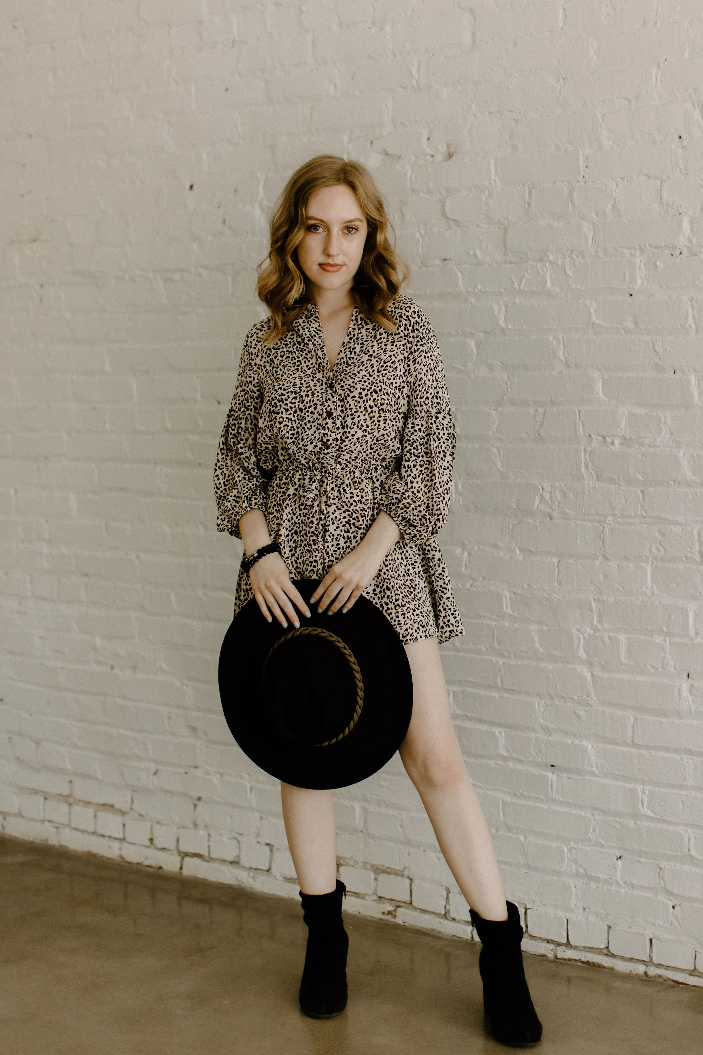 Where You Roam- Leopard Button Down Romper w/ Bubble Sleeves
