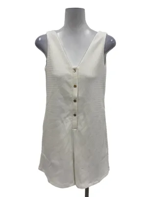 White V-Neck Sleeveless Button Down Romper